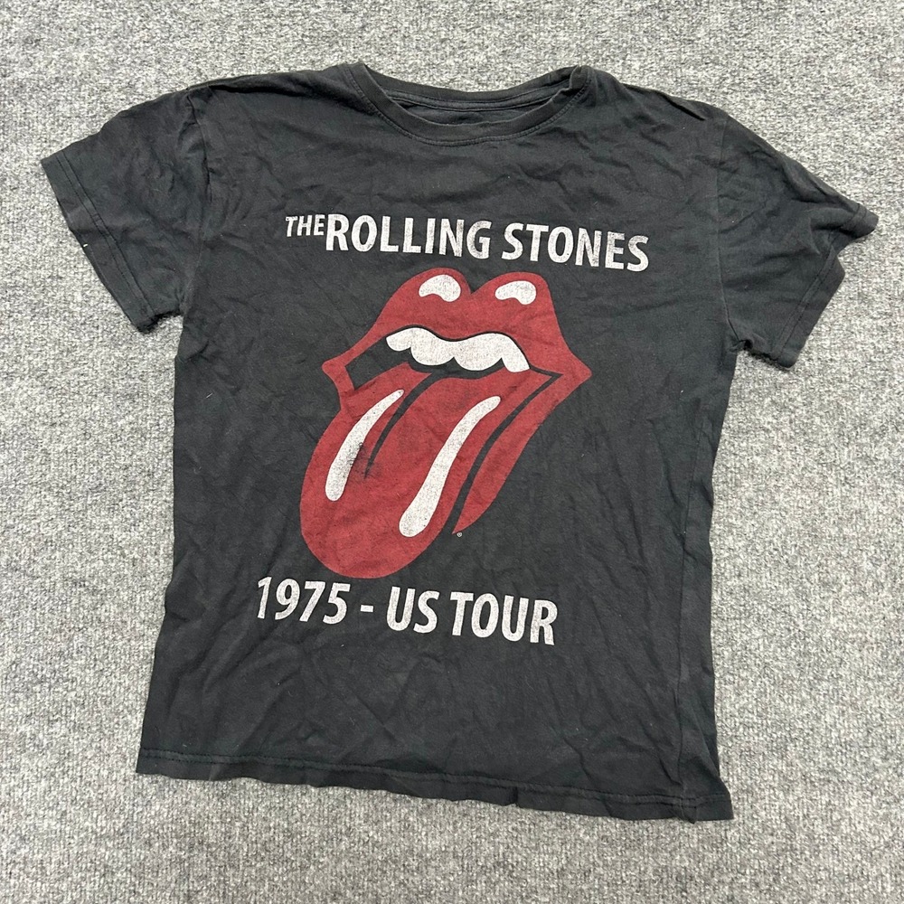 The Rolling Stones T-Shirt Womens S Black 1975 US Tour Graphic Band Tee Cotton